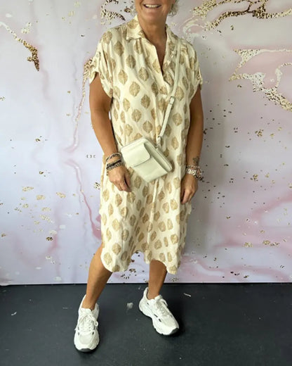 Liora™ | Robe Printanière Fluide avec Col Revers et Manches Courtes