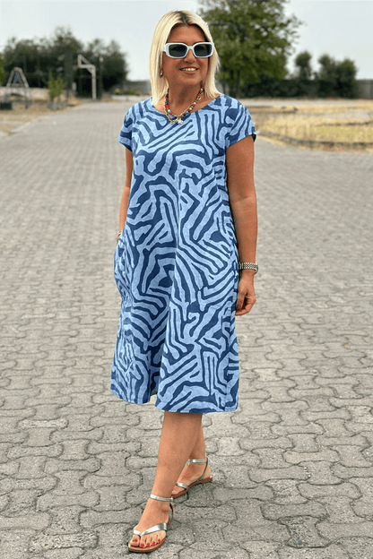 Zebra Print Crew Neck Midi Dress
