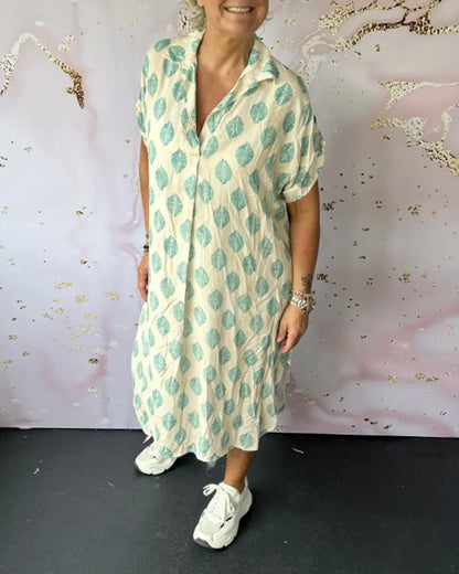 Liora™ | Robe Printanière Fluide avec Col Revers et Manches Courtes