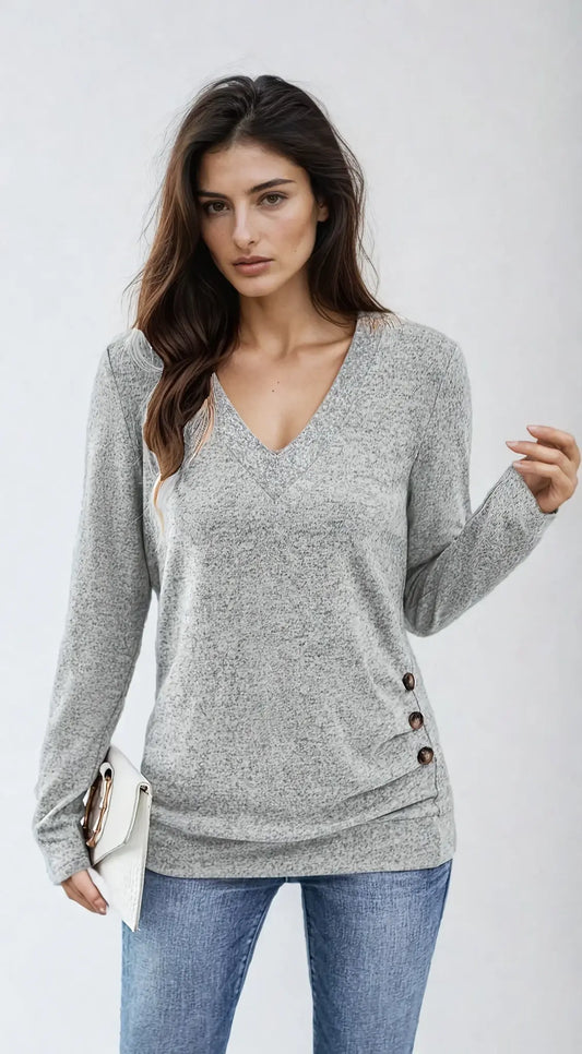 Clémence™ | T-shirt Élégant à Manches Longues avec Détail Bouton - Montela