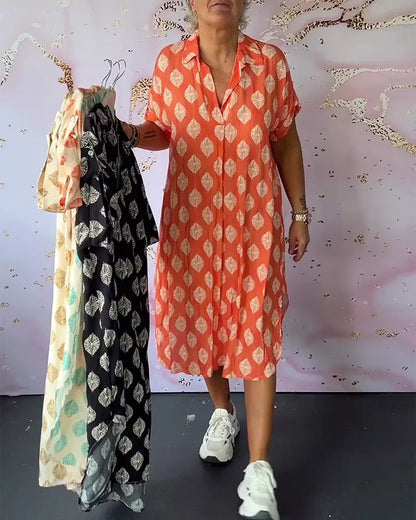 Liora™ | Robe Printanière Fluide avec Col Revers et Manches Courtes
