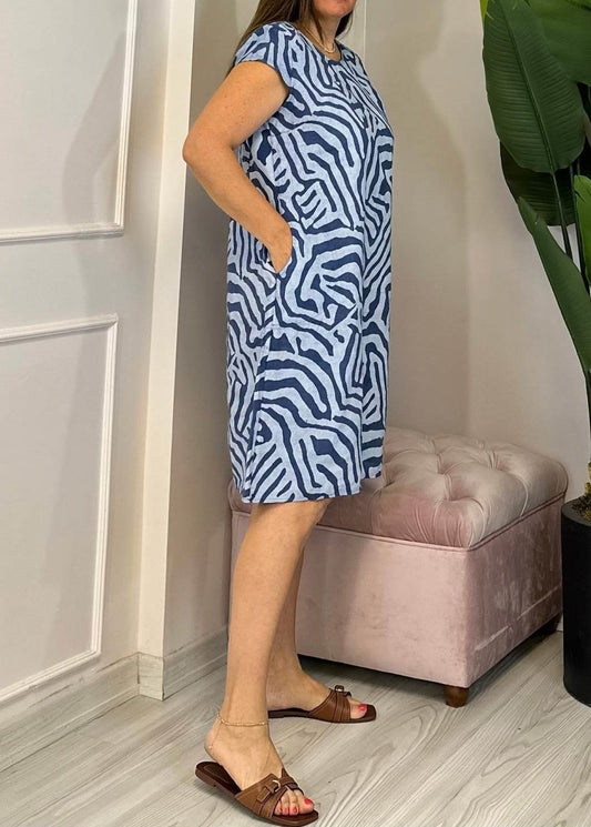 Zebra Print Crew Neck Midi Dress