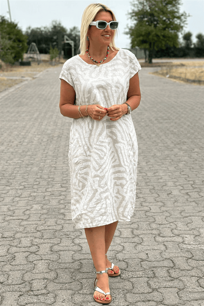 Zebra Print Crew Neck Midi Dress