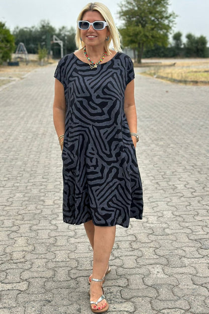 Zebra Print Crew Neck Midi Dress