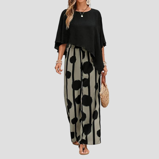 Milavie™ | Ensemble Élégant avec Top Asymétrique et Pantalon Imprimé