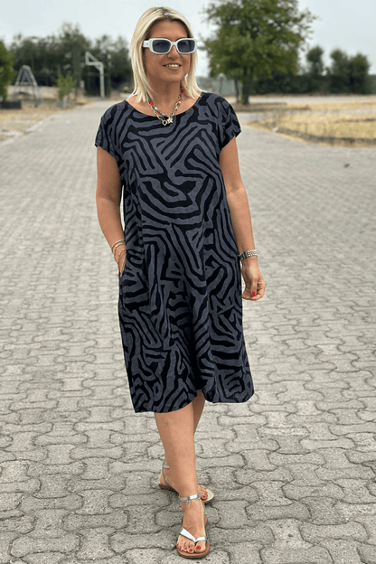 Zebra Print Crew Neck Midi Dress