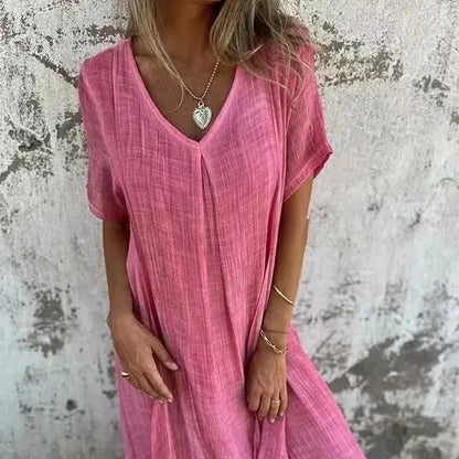 Naia™ | Robe Légère Col V en Coton & Lin