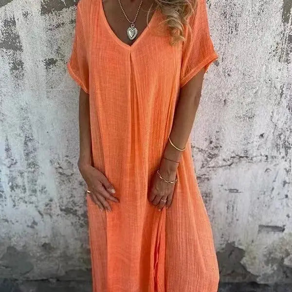 Naia™ | Robe Légère Col V en Coton & Lin