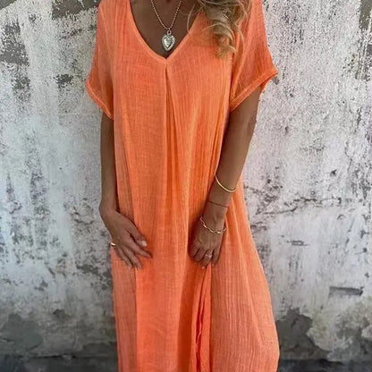 Naia™ | Robe Légère Col V en Coton & Lin