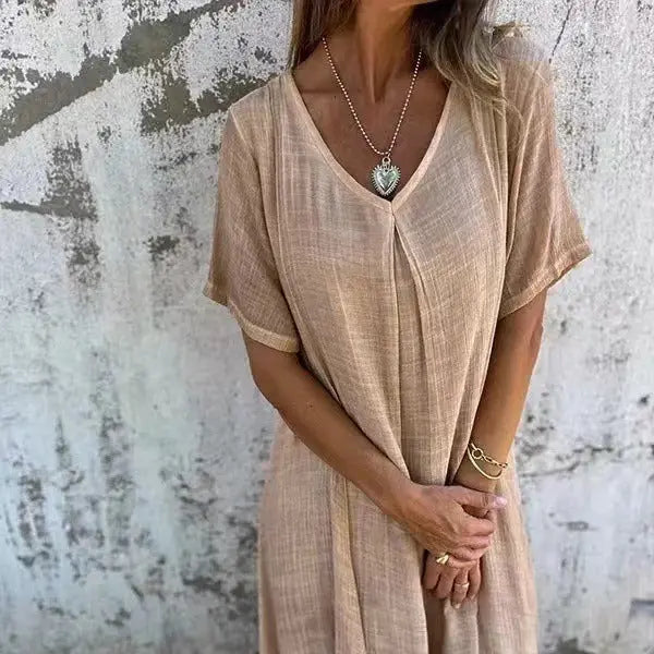 Naia™ | Robe Légère Col V en Coton & Lin