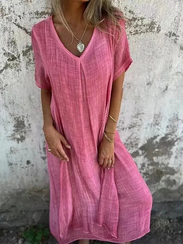 Naia™ | Robe Légère Col V en Coton & Lin