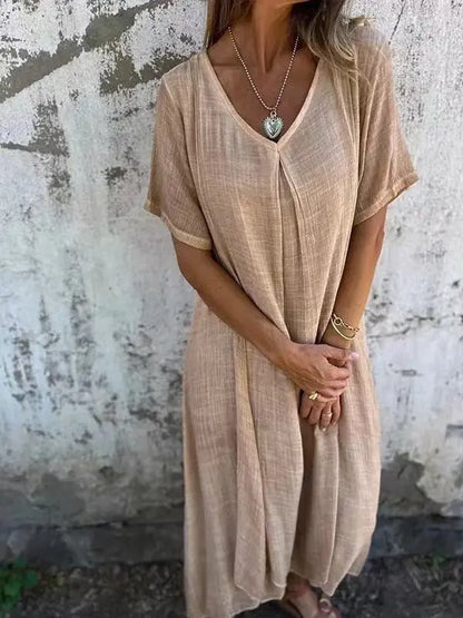 Naia™ | Robe Légère Col V en Coton & Lin