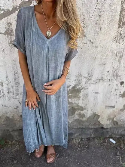Naia™ | Robe Légère Col V en Coton & Lin