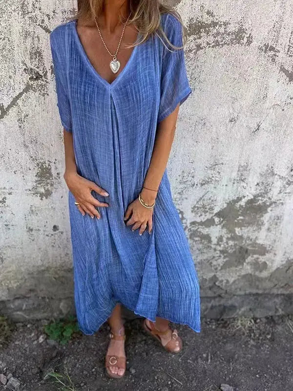 Naia™ | Robe Légère Col V en Coton & Lin