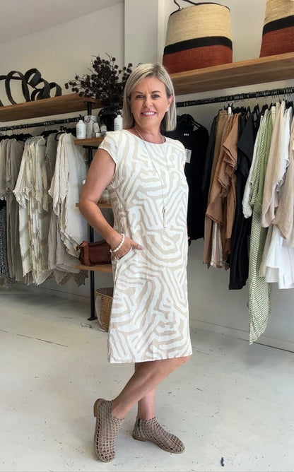 Zebra Print Crew Neck Midi Dress