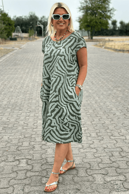 Zebra Print Crew Neck Midi Dress