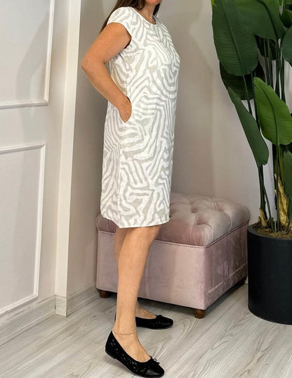 Zebra Print Crew Neck Midi Dress