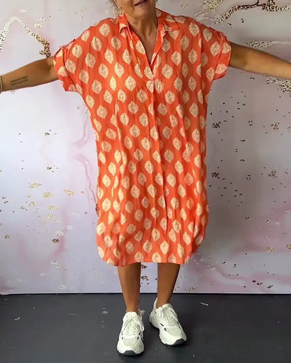 Liora™ | Robe Printanière Fluide avec Col Revers et Manches Courtes